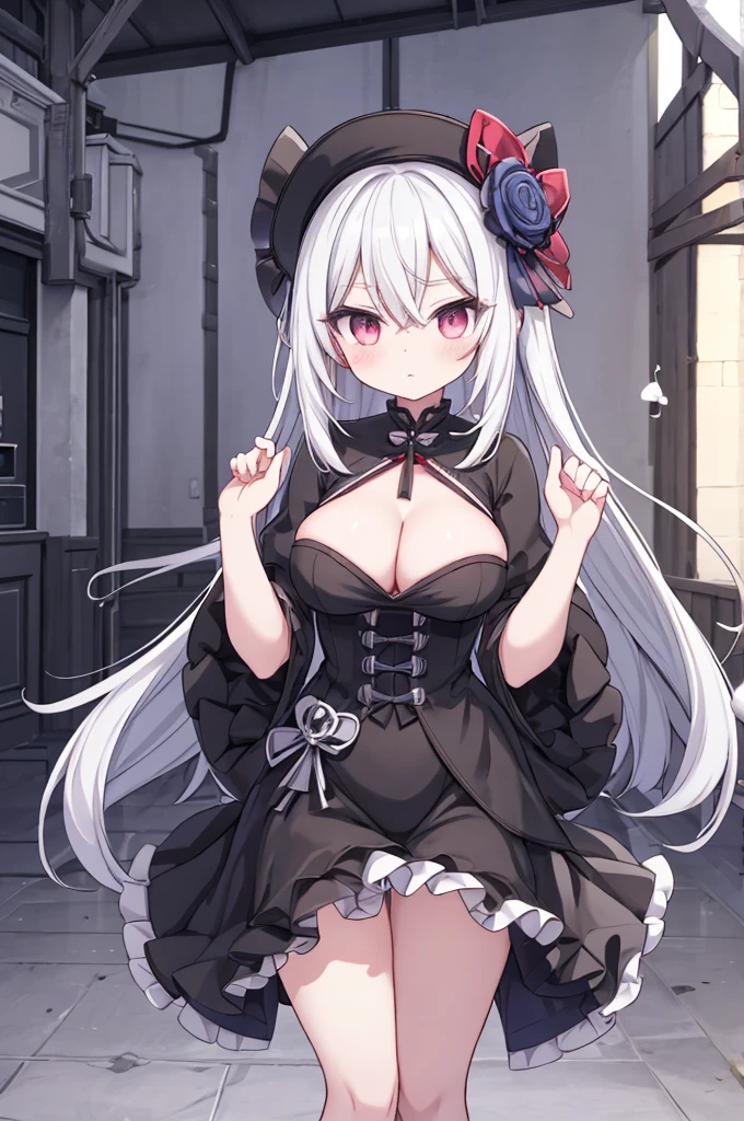 Anime-style image of a woman with white hair and black clothing, Cute 3D anime girl render, Cute anime waifu in a nice dress, Anime VTuber Full Body Model, Anime girl in a black dress, Gothic Maiden Anime Girl, Highly detailed characters, Official character art,Onmyoji,Big Tits,ghost