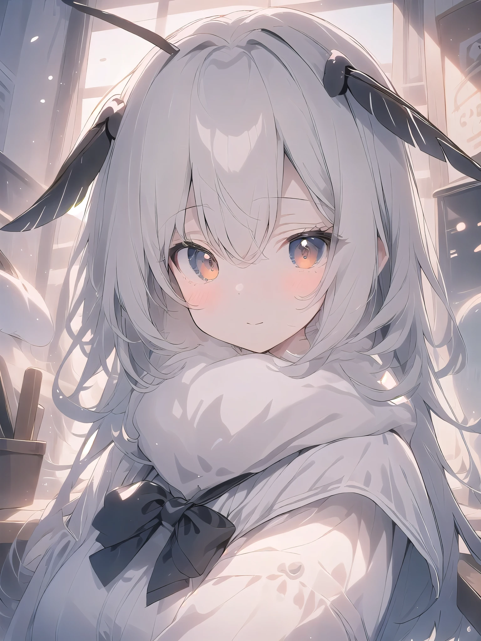 mothgirlcpt, moth antennae, moth wings, solo, 1girl, drooping tactile sensation、cute、fluffy、Light production、Silkworm moth