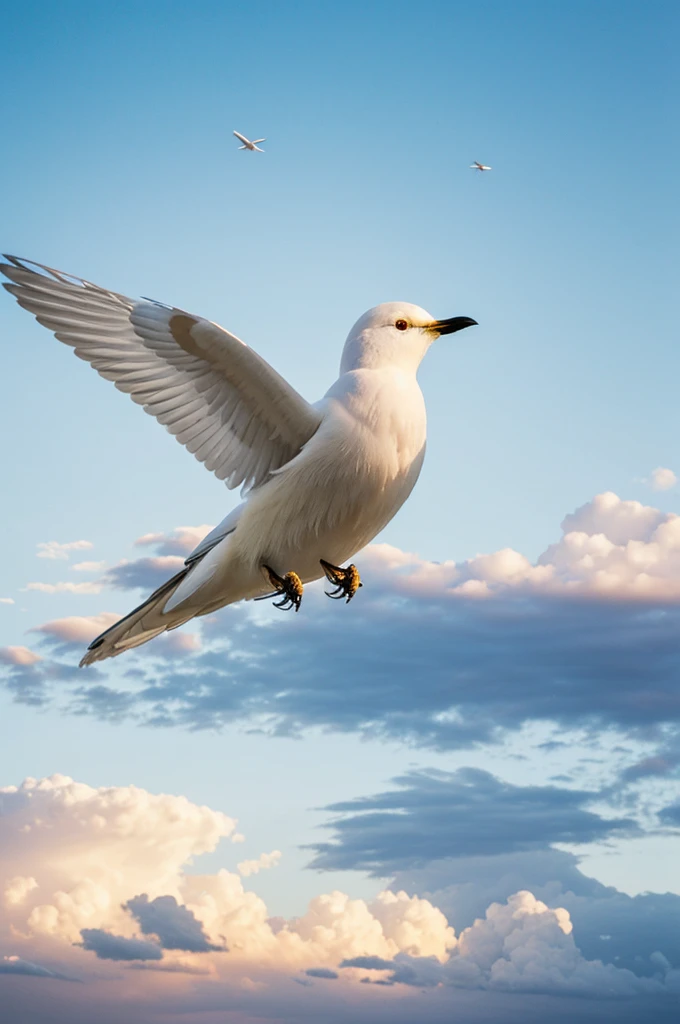 A beautiful white bird in the sky. Light