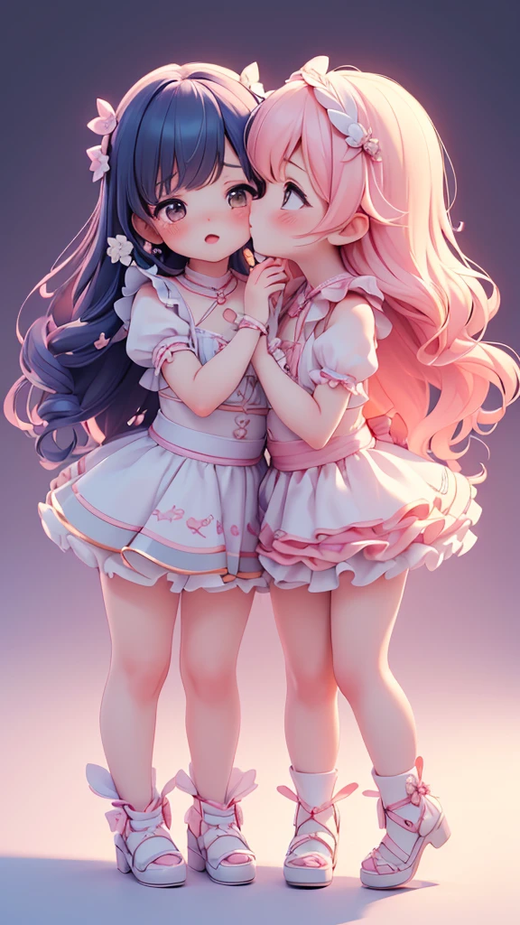 (((yuri, lesbian kiss))), ((petite bishojo, little 2girls)), ((cute  face)), ((cute puffy eyes)), ((masterpiece)), ((best quality)), ((ultra detailed)), ((exquisite)), ((depth)), ((crisp)), ((8k)), ((beautiful and aesthetic)), (super detailed skin), ((high standard)), ((highres)), ((perfect anatomy)), (full body), (blush), (rouge), (wuv, cutesy jk)