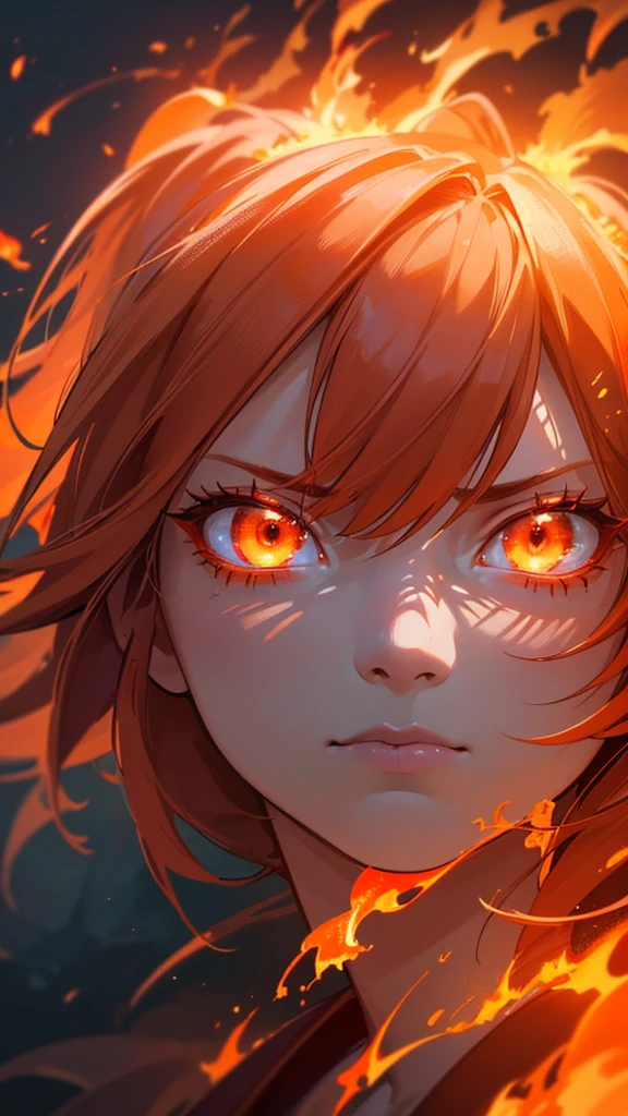 angry girl, 1girl, orange hair, ruby eyes, japanese clothes, fire, flames, fire breathing, fire sparks, glowing, (best quality,4k,8k,highres,masterpiece:1.2),ultra-detailed,(realistic,photorealistic,photo-realistic:1.37),detailed face, intricate details, vibrant colors, dramatic lighting, cinematic composition, fantasy, dynamic pose