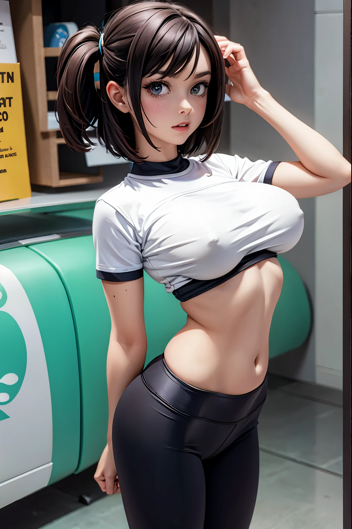 UnderBoob T Shirt, tight leggings, big breast