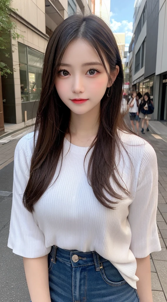 Tabletop, Highest quality, shape, Very detailed, finely, High resolution, 8k wallpaper, Perfect dynamic shape, Beautiful and exquisite, Nice spring clothes,Beautiful straight hair,Small breasts,Natural color lip, 20-year-old girl、cute、Always blur the background,Perfect and beautiful face,Beautiful and dense face、Slim face and figure,Big eyes、Putting on gal makeup,Actual Photos(Best image quality)、Sexy Face、Fashion model posing、Full Body Shot、smile、Change pose randomly、Randomly change the shooting angle and position、Summer fashion for women、Disheveled Hair、harajuku