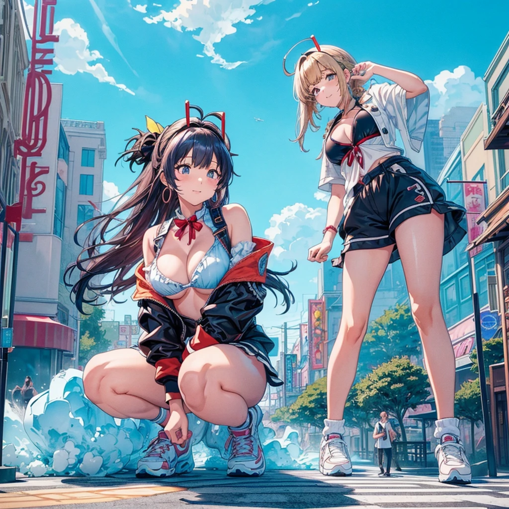 (An adult woman is in a panic because her skirt was blown up by a sudden strong wind., The wind is blowing up from the ground, flipping up her skirt and revealing her panties:1:3), Beautiful Anime Woman, Beautiful art style, Anime characters, ((Smooth texture, Realistic texture, Anime CG style)), ((Highest quality)), (Very detailed), (Very detailed CG 統合 8k 壁紙), Very detailed, High-resolution RAW color photos, Professional photography, masterpiece, Highest quality, beautiful and big breasts, Slender body, (Stunningly beautiful woman), (Detailed face:1.2), (Fashionable white shirt, (Sailor collar, Sailor suit, Navy Pleated Skirt, Knee socks:1.3), (Sexy and cute white panties, Shiny white satin panties, Side-tie panties, Panties with plain white center and lace decoration on the sides:1.3), (In town, Akihabara-like streetscape, Sidewalk, Lots of people in the background々:1.3), Perfect lighting, Perfect Shadow, Exact number of arms, Exact number of legs, Perfect Anatomy, Exact finger count、Exact number of legs、(Exact number of arms:1.0, Exact number of hands:1.0), (Perfect hands, Perfect Anatomy), (Embarrassed expression), Angle from the front