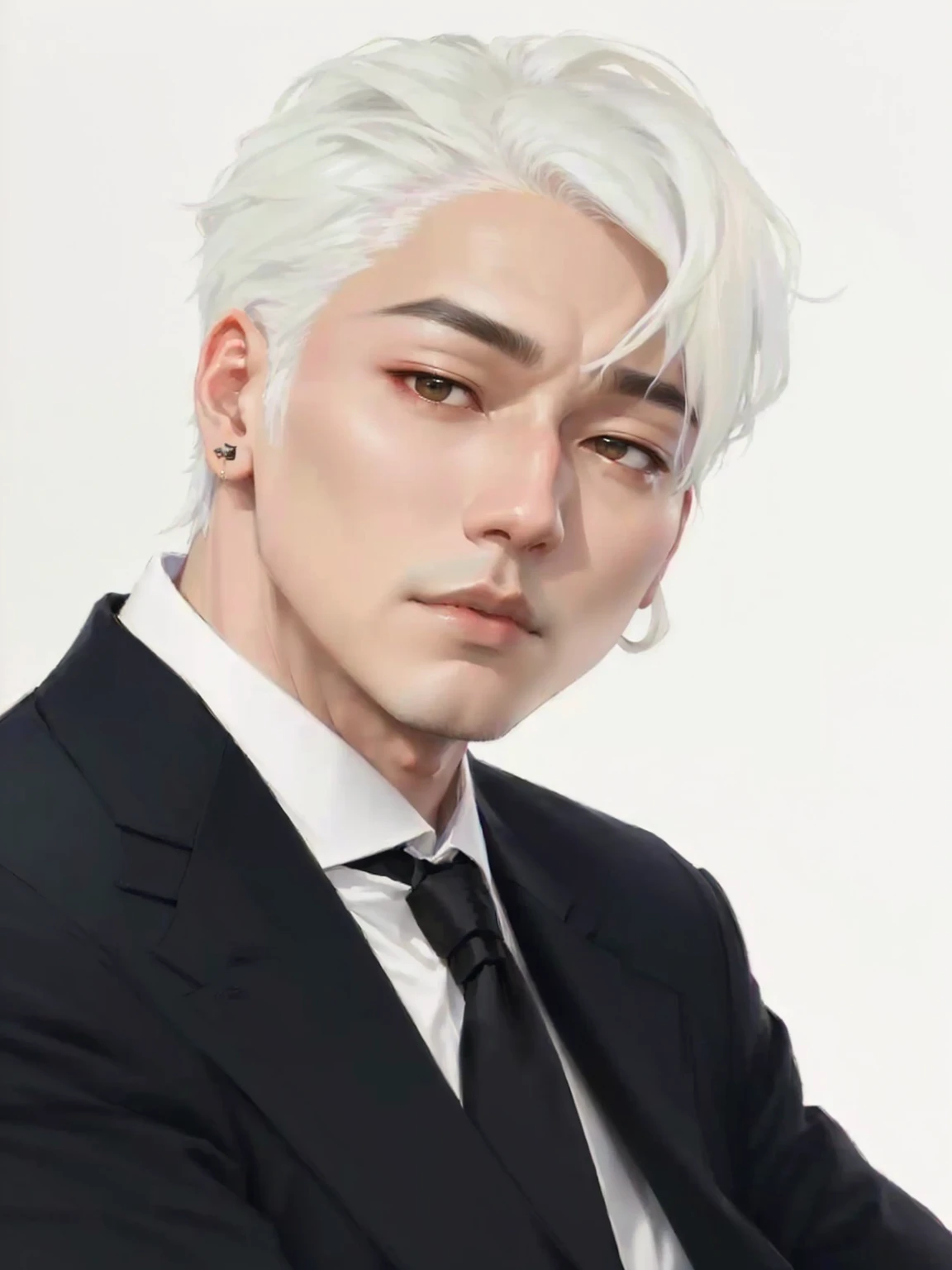 Arafed man in suit and tie with white hair., inspired by Yanjun Cheng, Kpop idol portrait, inspired by jeonseok lee, Inspired by Russell Dongjun Lu, yanjun chengt, TaeJune Kim, hyung tae, hong junio hyung, inspired by Kim Deuk-sin, Cai Xu Kun, retrato de jossi de blackpink