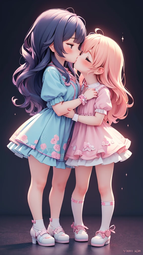 (((yuri, lesbian kiss))), ((petite bishojo, little 2girls)), ((cute face)), ((cute puffy eyes)), ((masterpiece)), ((best quality)), ((ultra detailed)), ((exquisite)), ((depth)), ((crisp)), ((8k)), ((beautiful and aesthetic)), (super detailed skin), ((high standard)), ((highres)), ((perfect anatomy)), (full body), (blush), (rouge), (wuv, cutesy jk)