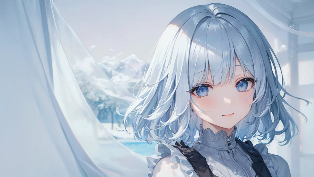 とてもShort Hair, Long bangs between the eyes, Very detailed,(masterpiece、Highest quality)、alone、Gray Hair、Fantasy, Silver Hair, Fantasyな風景、smile、Open your mouth、short hair、Short Hair、hairpin、black eye、Grey Eyes、Beautiful Eyes、Black Shirt、White hoodie