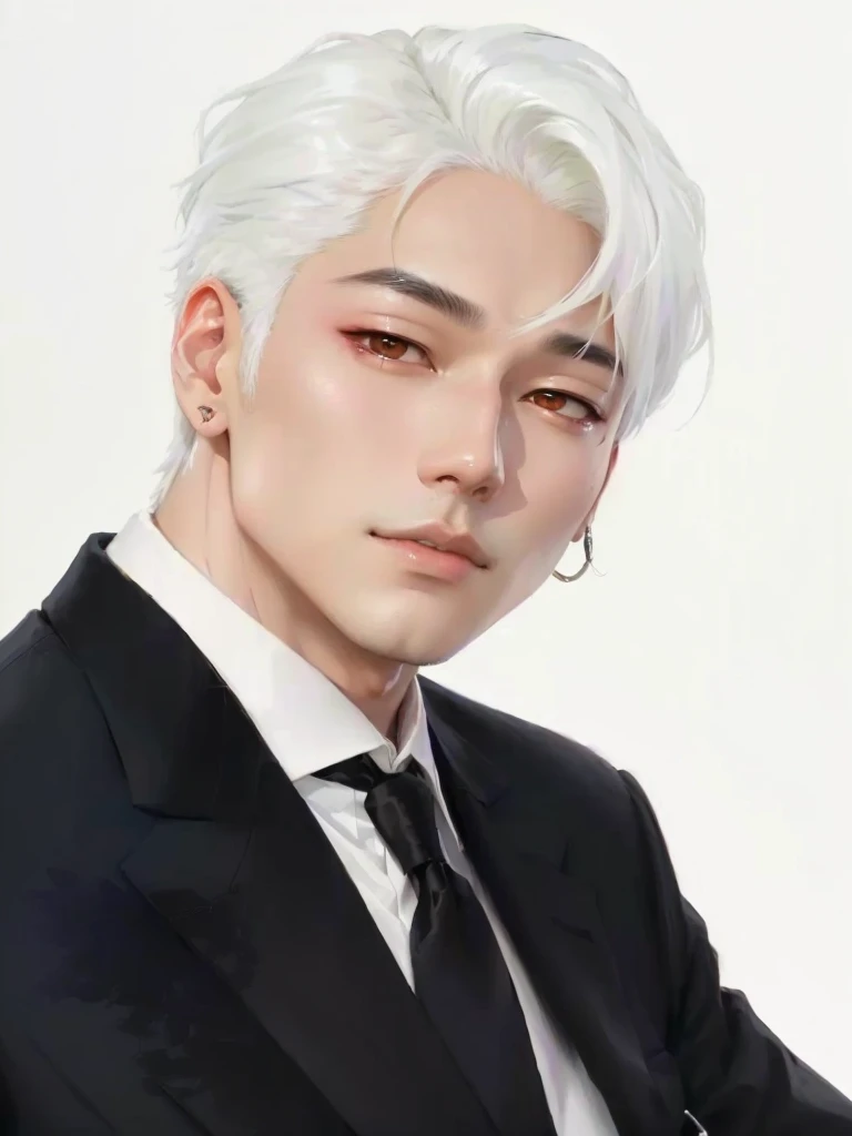 Arafed man in suit and tie with white hair., inspired by Yanjun Cheng, Kpop idol portrait, inspired by jeonseok lee, Inspired by Russell Dongjun Lu, yanjun chengt, TaeJune Kim, hyung tae, hong junio hyung, inspired by Kim Deuk-sin, Cai Xu Kun, retrato de jossi de blackpink