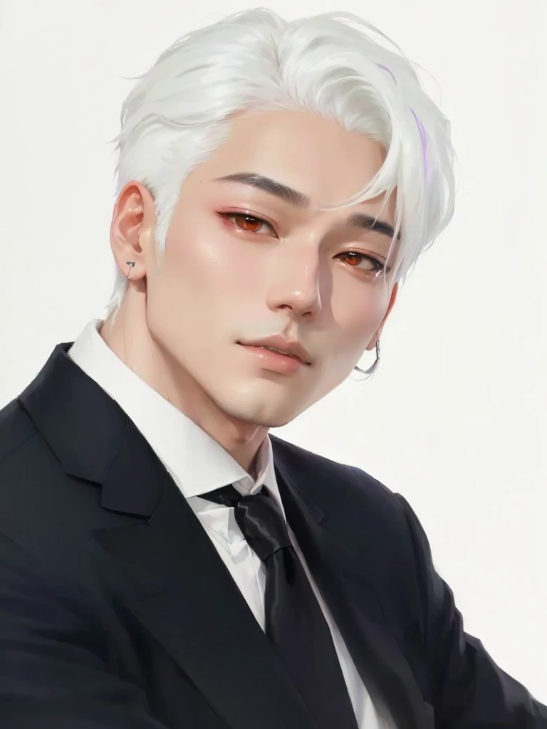 Arafed man in suit and tie with white hair., inspired by Yanjun Cheng, Kpop idol portrait, inspired by jeonseok lee, Inspired by Russell Dongjun Lu, yanjun chengt, TaeJune Kim, hyung tae, hong junio hyung, inspired by Kim Deuk-sin, Cai Xu Kun, retrato de jossi de blackpink