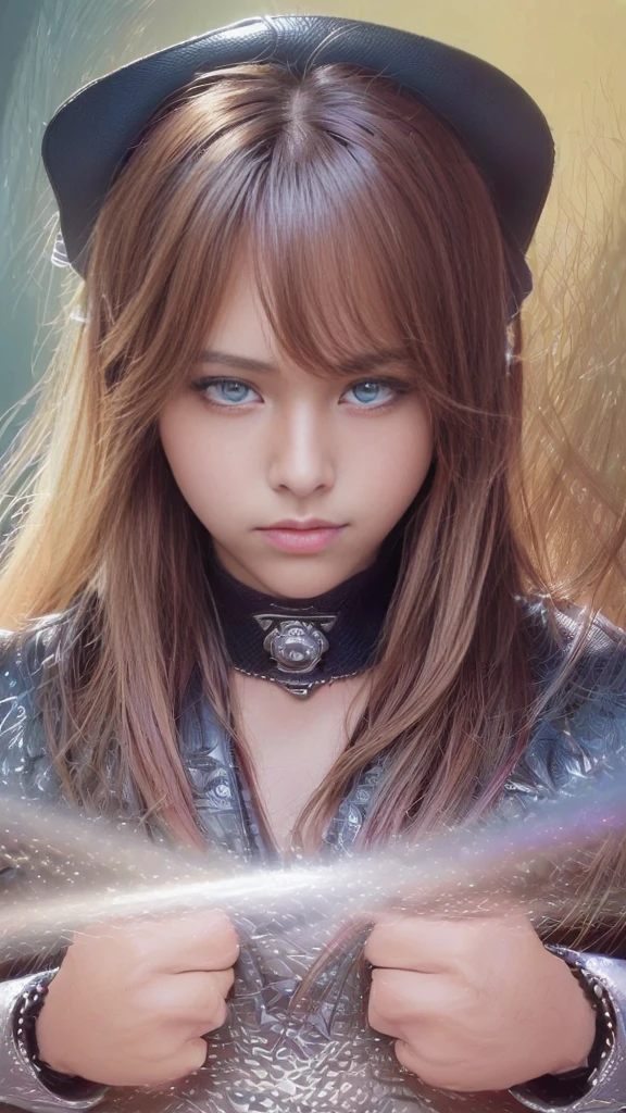 Highest quality、masterpiece、Ultra-high resolution、(Photorealistic:1.4)、RAW Photos、Detailed CG image quality、cyber punk、Beautiful poop、One Girl、(Leather wizard's hat:1.4)、(Leather Wizard Robe:1.4)、Cleavage、(Thin Mirror Silver Latex Suit)、(Purple eyes), (Shining Eyes), Detailed portrait、8K quality、Bright colors、Concept Art、A dramatic, cinematic atmosphere、Sharp focus、Volumetric lighting、Cinema Lighting、Get studio quality、(Colorful neon lighting from behind)、Depth of written boundary、Ambient Lighting、Blurred foreground、Blurred Background:1.3、(Rainy night:1.4), (Severe lightning strike:1.4),