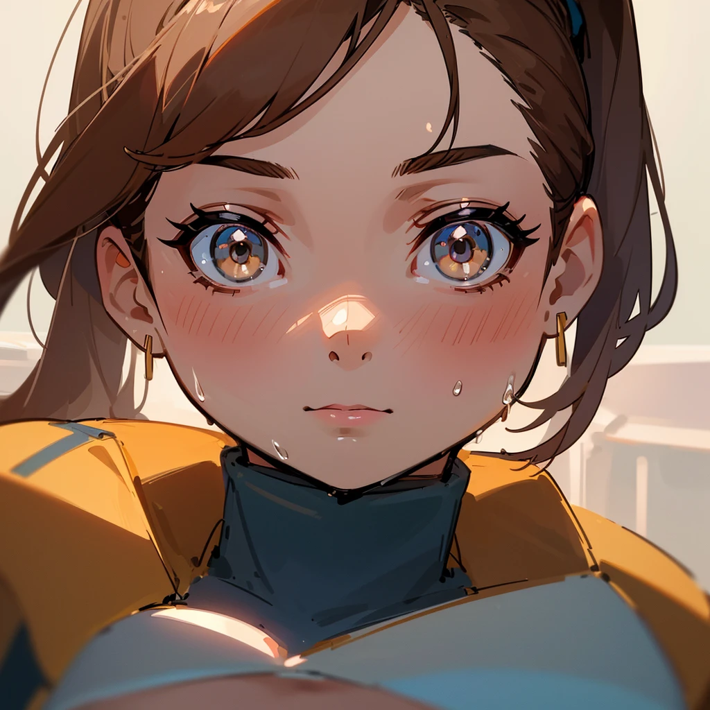 Medium Close-up, Cleavage, Joyuri, jo yuri, lily, ((Highest quality, 8k, masterpiece :1.3)), One girl, Beautiful woman with slim abdominal muscles :1.3, (Dark brown hair, ponytail, Huge breasts :1.2), Wet body:1.2, Pool, Highly detailed face, Detailed eyes, double eyelid