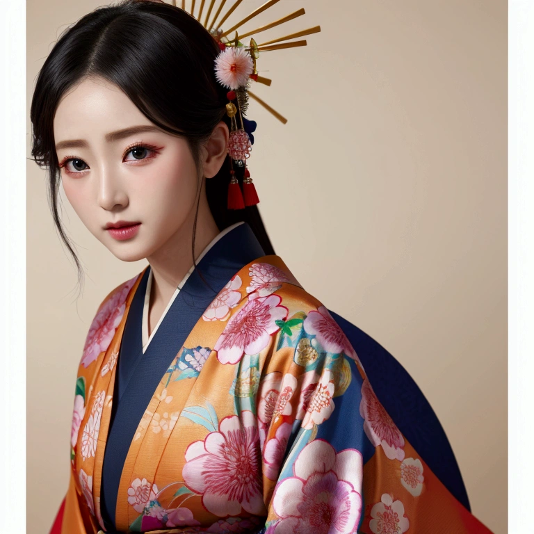 Realistic picture　God々Chi Beauty　天照大Godのような　colorful kimono　Facing the front