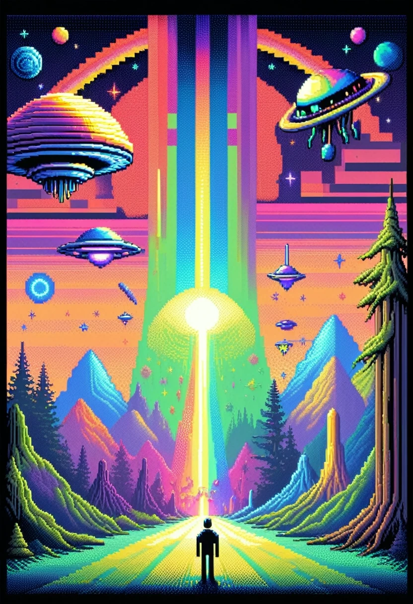 DonM8u663dXL,pixel art  celestial motion, extraterrestrial, solstice, aurora  