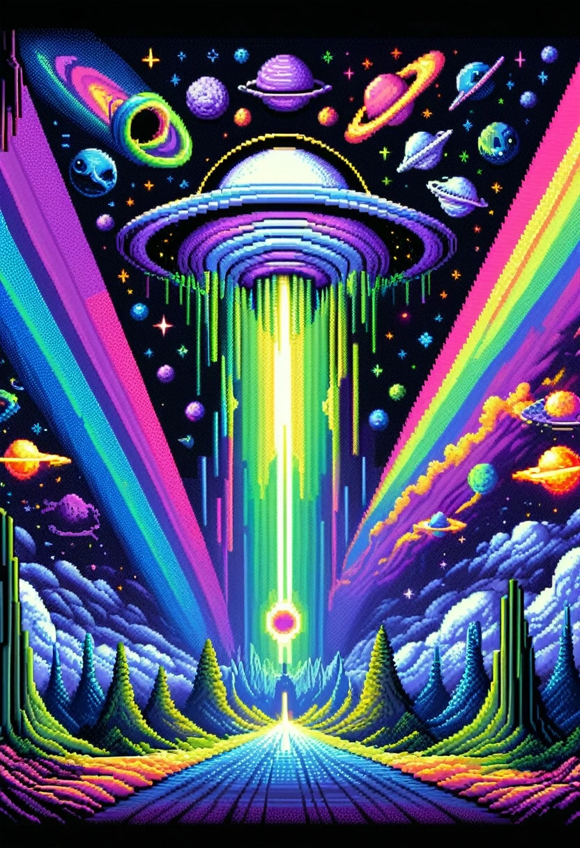 DonM8u663dXL,pixel art  celestial motion, extraterrestrial, solstice, aurora  