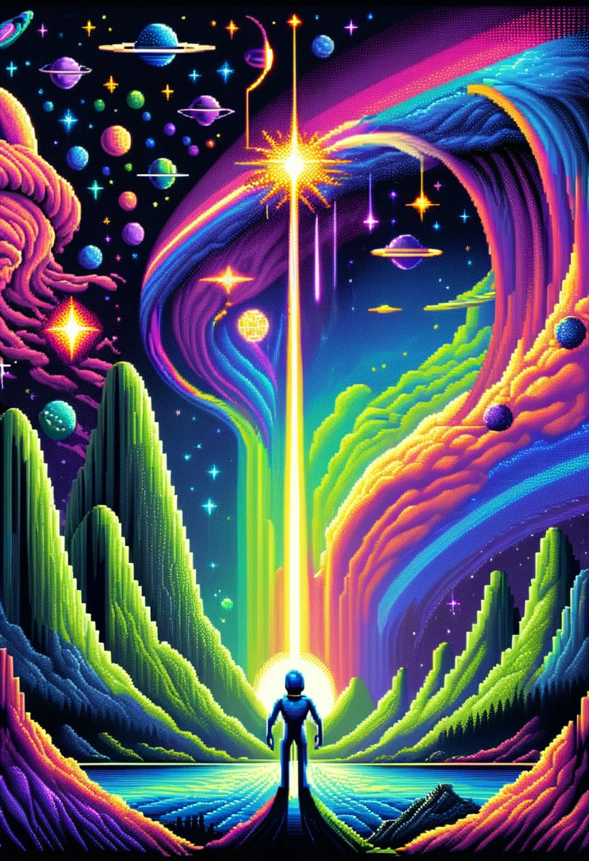 DonM8u663dXL,pixel art  celestial motion, extraterrestrial, solstice, aurora  