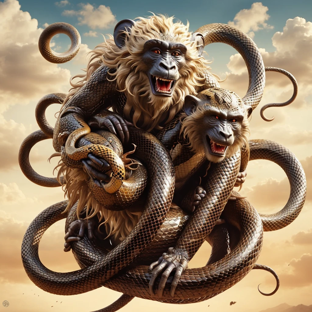 A creature that combines a monkey and a snake。Only one depicted。