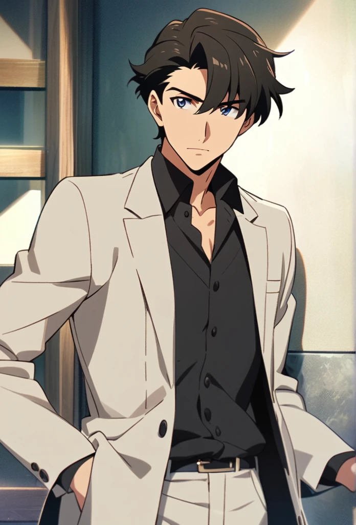 a handsome young man in the anime cartoon series called #tanjiro#in the "demon slayer" story series wearing a kimono, and katana sword, with cyberpunk effects, high resolution HDR_4K FUL CONTRACT, is standing in the middle of the city, with fireflies shining impressively, with sparkling lighting effects.