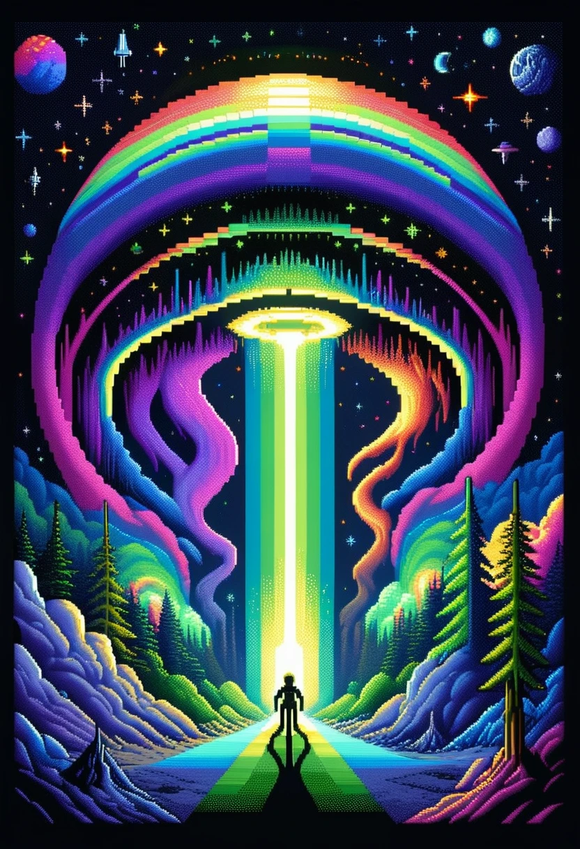 DonM8u663dXL,pixel art  celestial motion, extraterrestrial, solstice, aurora  