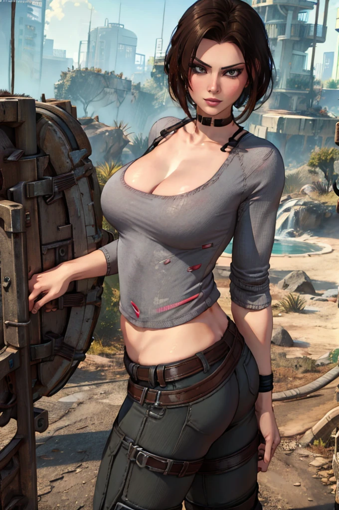 Trishka Novak - Bulletstorm, sexy girl, gray T-shirt with nipples showing through, nice ass