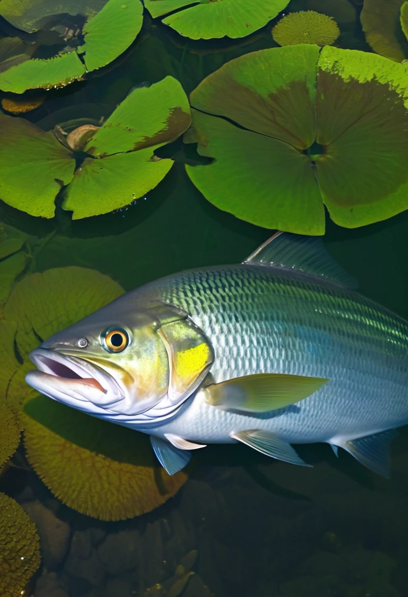 A bluefish in the sparkling water of a stream