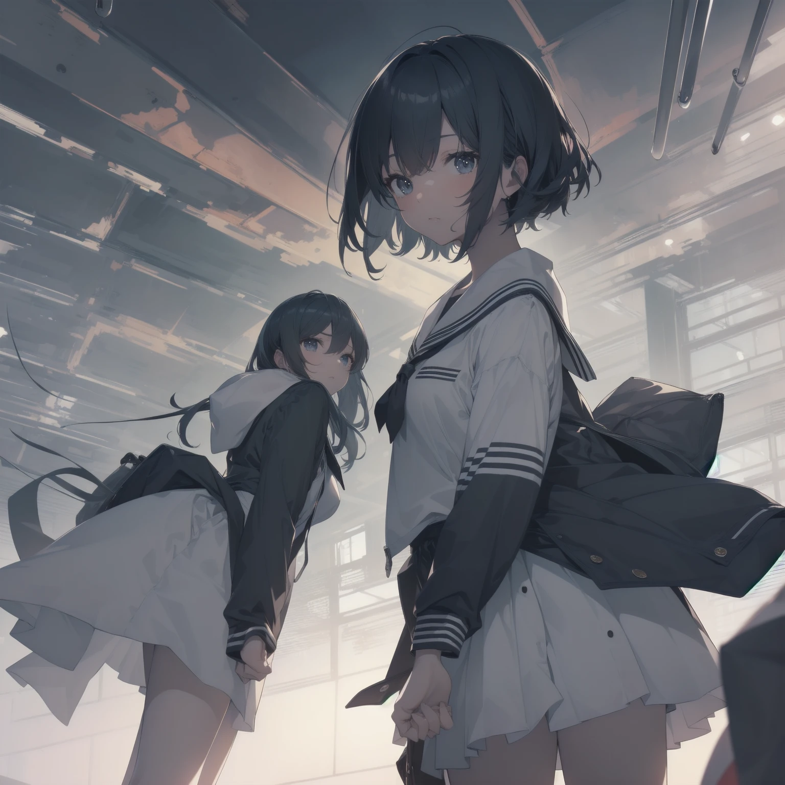ultra-absurdres-Top quality by artist God, ultra-detailed, high resolution, anime moe artstyle, best anime 8k konachan wallpaper, pixiv contest winner, pool:2810, perfect anatomy,break, 1girl, (Please draw a girl walking sleepily to school alone. )break,(Solo,little female, 13-year-old:1.3),Full limbs, complete fingers,a junior high school student, (very short hair), short cut, flat chest, , small butt, small black eyes, beautiful detailed eyes, well-proportioned iris and pupils, expressive eyes, highres detailed hair, soft expression, salor school_uniform, sailor collar, serahuku, bow, pleated skirt,(Detailed Lighting), (Detailed background), in the School commute route. break,super detailed skin, Best cinematic lighting powered by famous artist, 8k,beauty illustration,photoshop_(medium),very aesthetic,break,((artist:yuuhagi_(amaretto-no-natsu) )), artist:clamp ,artist:carnelian ,artist:kantoku ,
