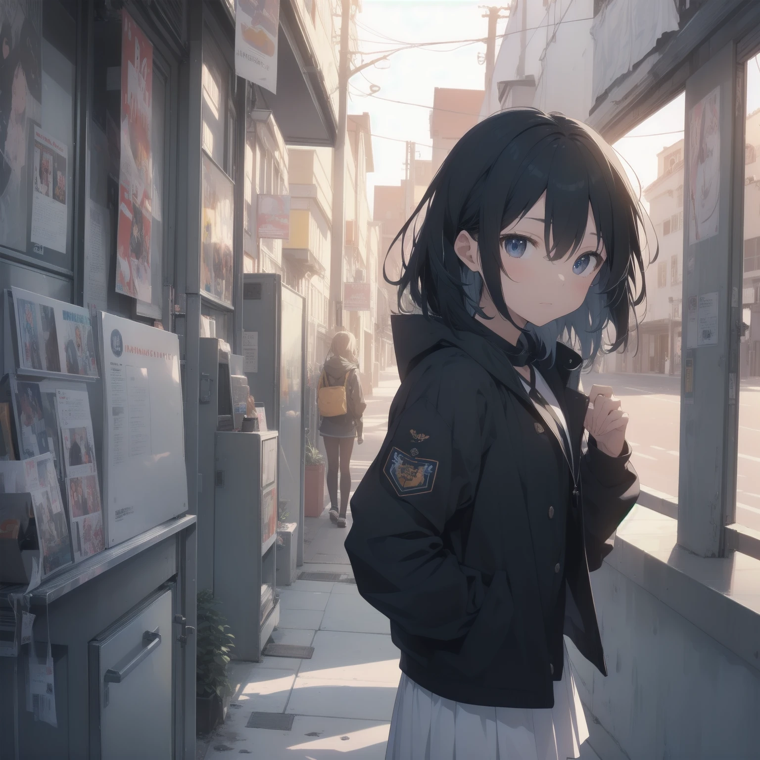 ultra-absurdres-Top quality by artist God, ultra-detailed, high resolution, anime moe artstyle, best anime 8k konachan wallpaper, pixiv contest winner, pool:2810, perfect anatomy,break, 1girl, (Please draw a girl walking sleepily to school alone. )break,(Solo,little female, 13-year-old:1.3),Full limbs, complete fingers,a junior high school student, (very short hair), short cut, flat chest, , small butt, small black eyes, beautiful detailed eyes, well-proportioned iris and pupils, expressive eyes, highres detailed hair, soft expression, salor school_uniform, sailor collar, serahuku, bow, pleated skirt,(Detailed Lighting), (Detailed background), in the School commute route. break,super detailed skin, Best cinematic lighting powered by famous artist, 8k,beauty illustration,photoshop_(medium),very aesthetic,break,((artist:yuuhagi_(amaretto-no-natsu) )), artist:clamp ,artist:carnelian ,artist:kantoku ,
