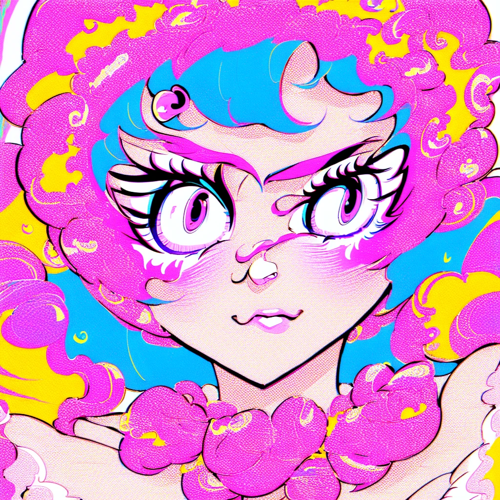 (masterpiece), Highest quality, One girl, Part your lips, Upper Body, bangs, Pastel background,((Grainy Halftone Screen,popart,Mixed Media,Vaporwave)),((Lichtenstein-style drawing)),(blue eyes,Wearing headphones)