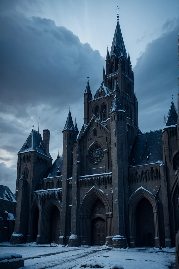 macabre citadel, dark, with ice, chains, medieval