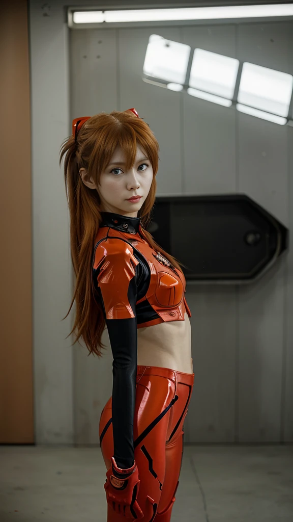 (masterpiece, best quality), 1girl, beautiful face, beautiful body, souryuu_asuka_langley, plugsuit, bodysuit, headband, red bodysuit, hair between eyes, pilot suit, beautiful, pretty, mixed german babe face, alluring eye