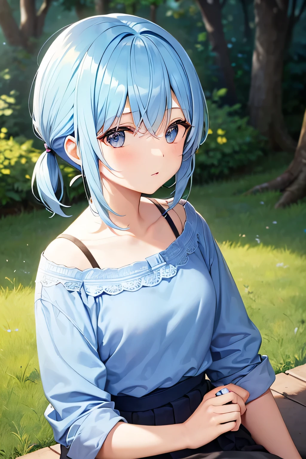 Light blue hair　Short pigtails