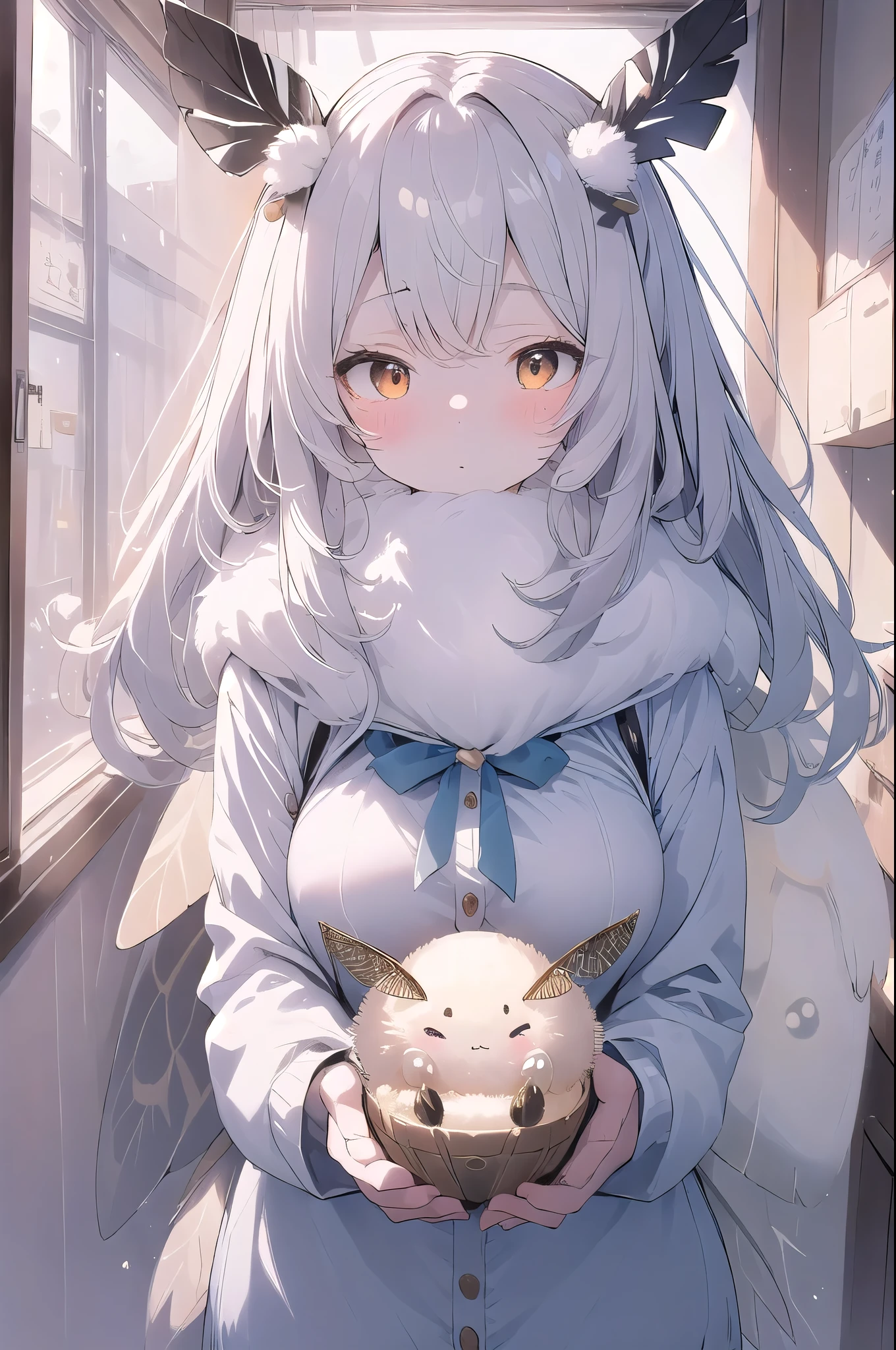 mothgirlcpt, moth antennae, moth wings,extra arms,独奏, 1girl, drooping tactile sensation、cute、fluffy、Light production