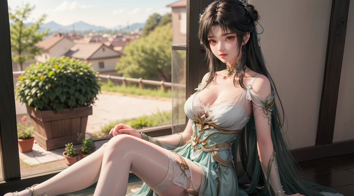 Arad woman in dress sitting on windowsill, cute anime waifu in a nice dress, trending on cgstation, 8K high quality detailed art, anime barbie in white stockings, highly detailed exquisite fanart, Extremely detailed Artgerm, the anime girl is crouching, flowing magical robe, beautiful and seductive anime woman, WLOP and Sakimichan