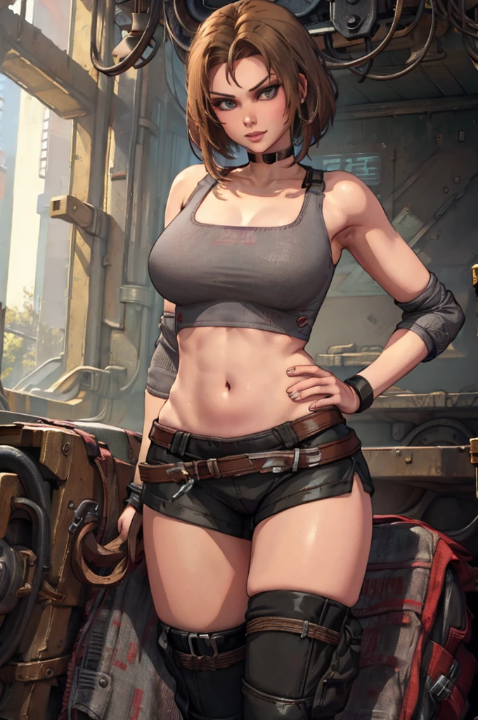 Trishka Novak - Bulletstorm, sexy girl, gray T-shirt with nipples showing through, thick sexy legs