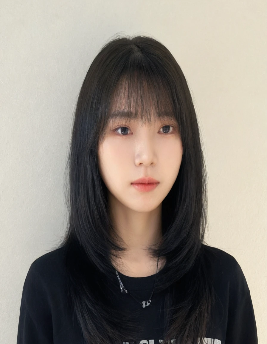 Best Quality, 8k, Masterpiece, (Portrait: 1.3), (photo realistic:1.4), (hyper realistic:1.4), Sharp Focus, looking at viewer, (smoother lighting:1.1), (increase cinematic lighting quality:0.9), realistic lighting, backlighting, light on face, ray trace, (brightening light:1.2), (Increase quality:1.4), sharp detail, (best quality real texture skin:1.4), finely detailed eyes, black_eyes, finely detailed face, 25 year old Korean woman