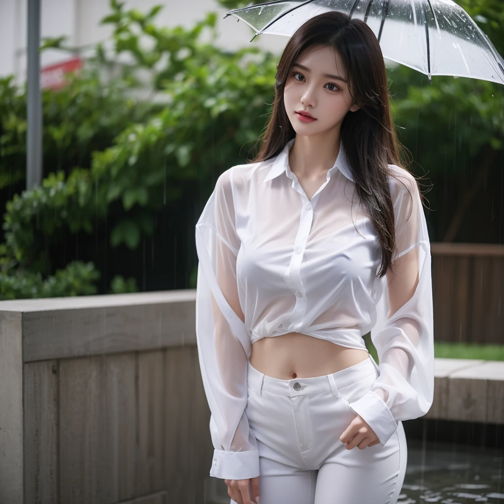 typhoon、Get wet、Beautiful woman in the rain、雨で濡れたBeautyOL、Detailed face、Realistic、beautiful girl、Beauty、Office Lady Uniform、beauty、Beautiful woman、Narrow waist、Handsome woman、Tight pants look、suit、Sexy pose、タイトなsuitパンツ、雨で濡れたsuit、Wet shirt、See-through shirt、Shot in heavy rain、See-through underwear