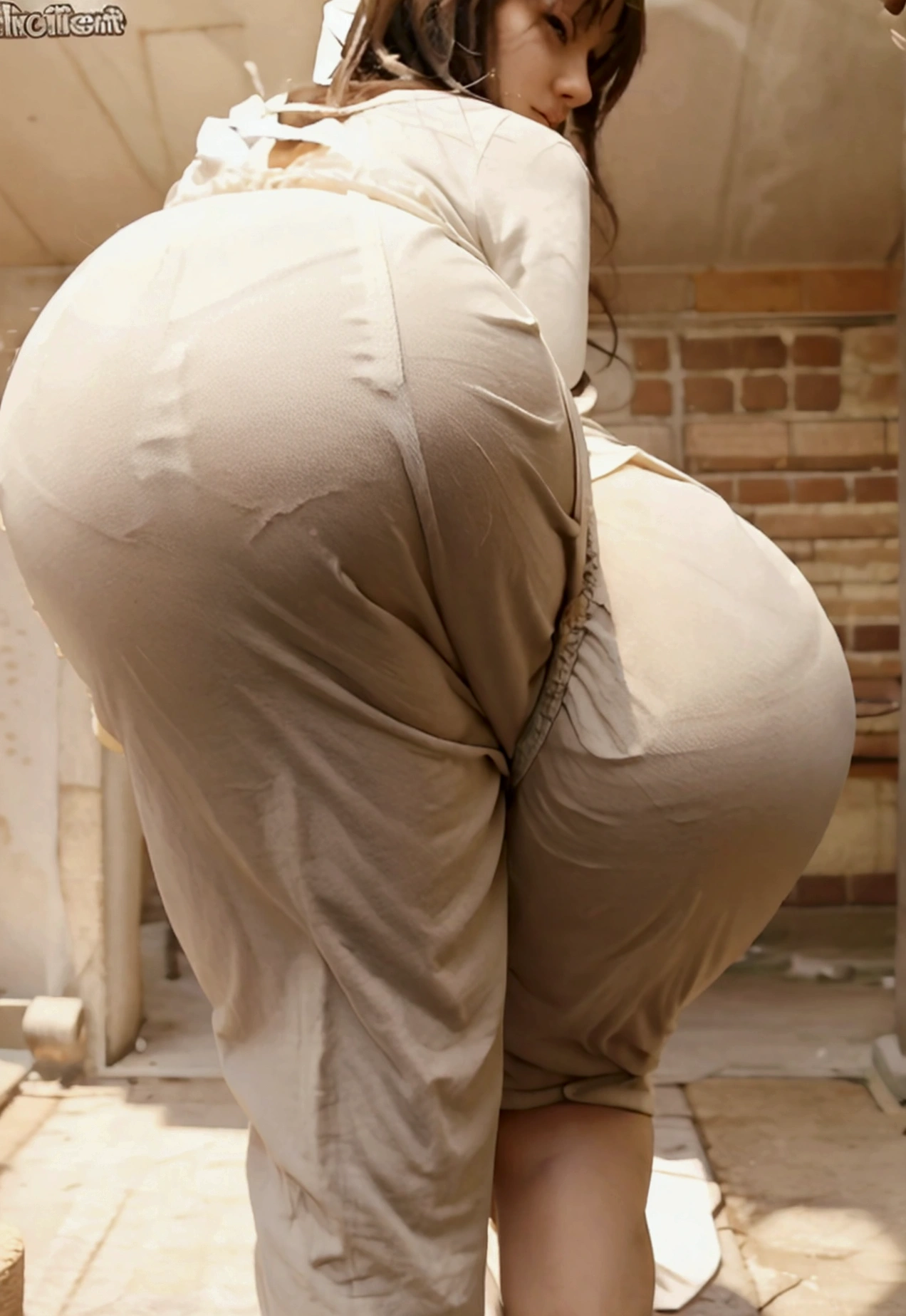 White marble sculpture, recentista. hyperrealistic vision of a voluptuous woman, seen from behind, inclinado hacia adelante