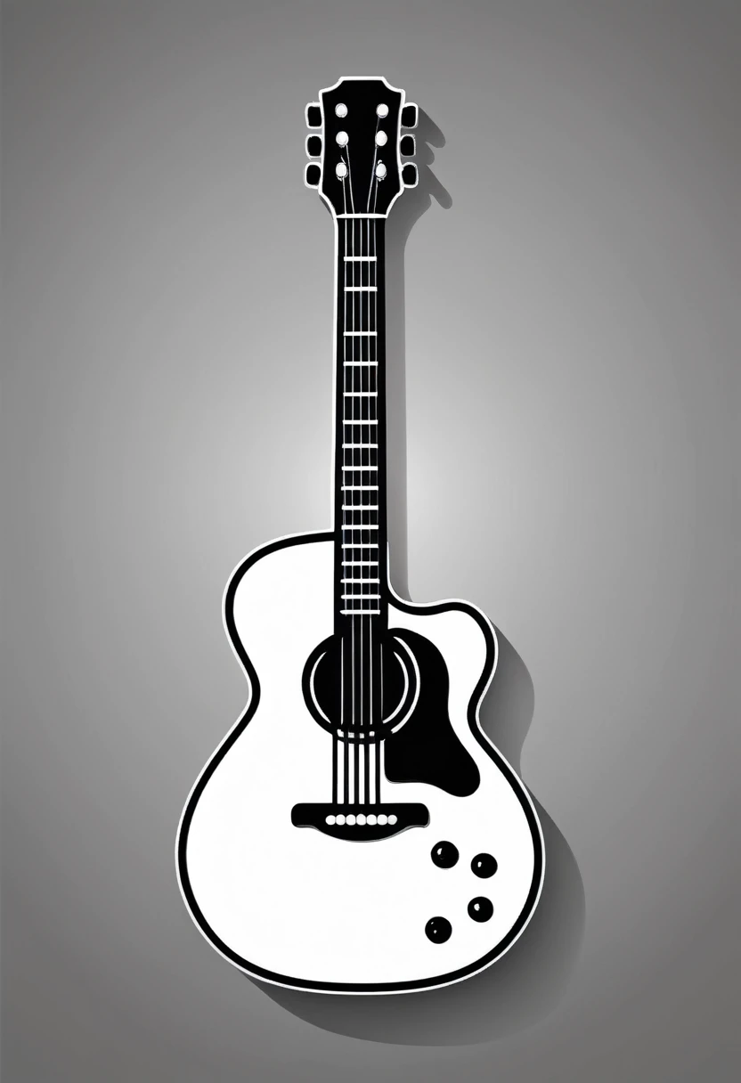 a guitar outline icon, 2d minimalistic icon, black and white, flat vector illustration, digital, smooth shadows, design asset