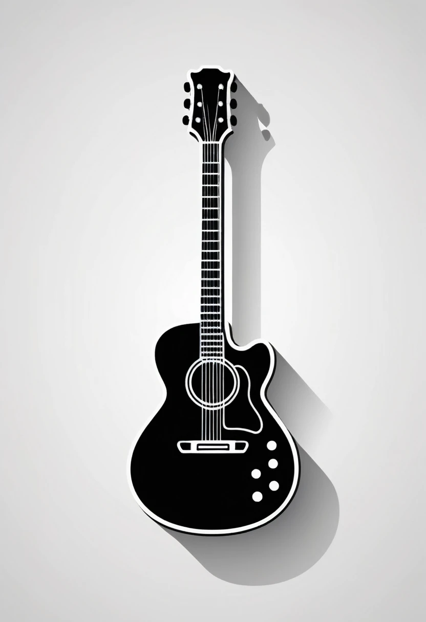 a guitar outline icon, 2d minimalistic icon, black and white, flat vector illustration, digital, smooth shadows, design asset