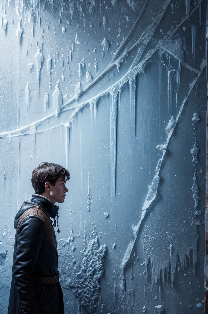 frozen wall, cold, castle, ice crystals, dark environment, punishment