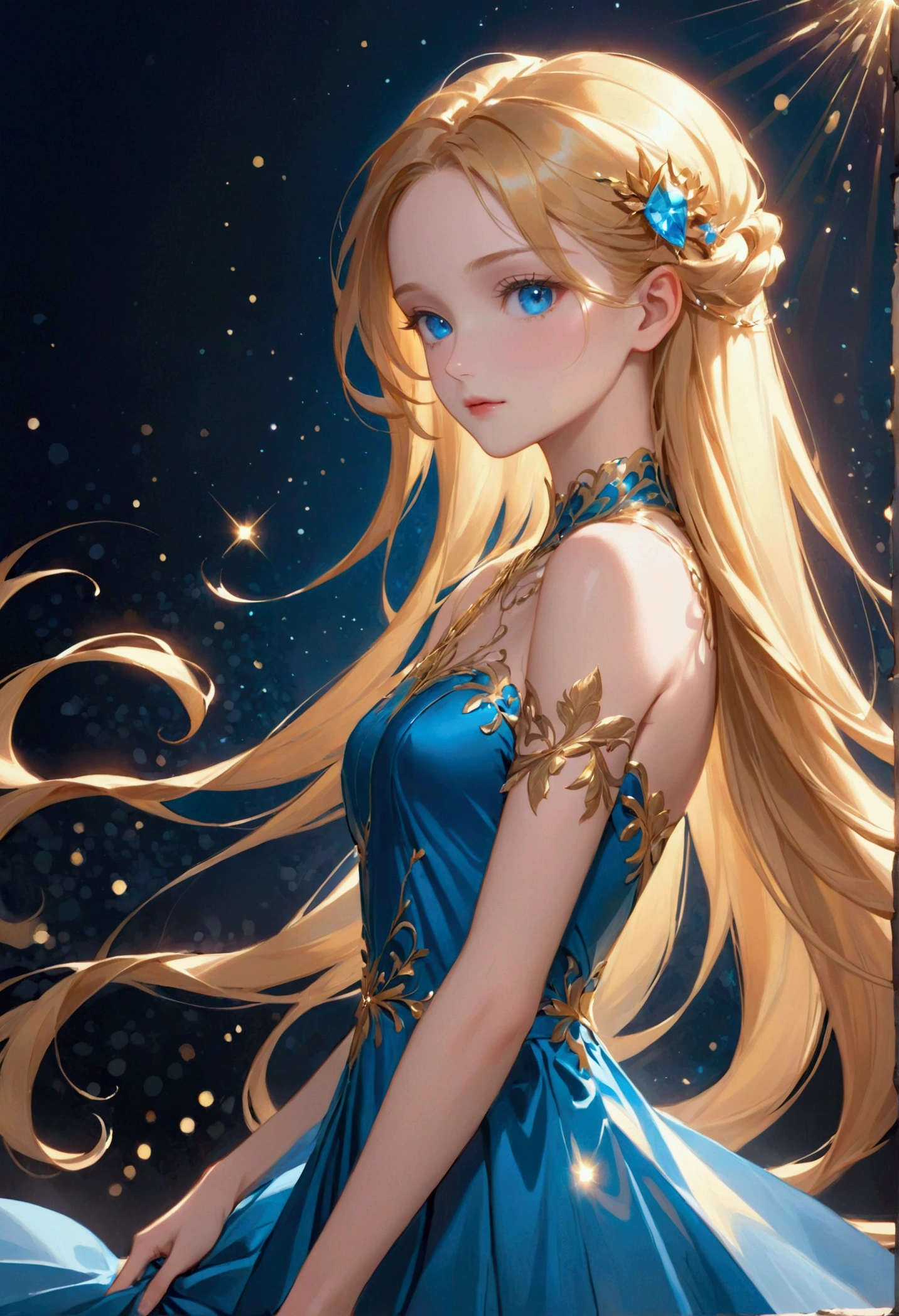 Long golden hair, blue eyes
,aesthetic body, tall