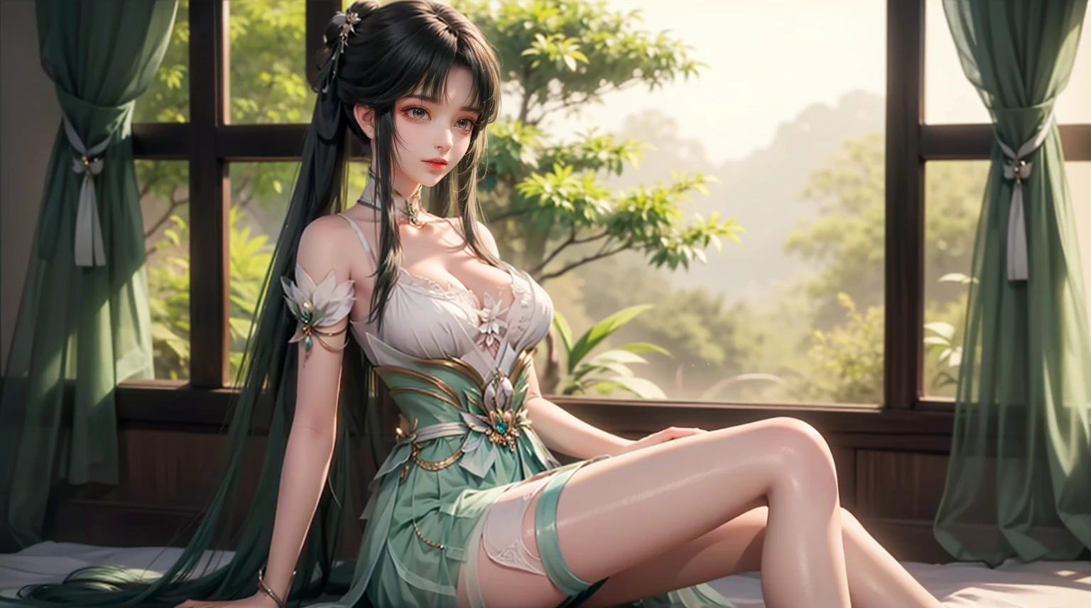 Arad woman in skirt sitting next to bamboo forest, cute anime waifu in beautiful skirt, trending on cgstation, 8K high quality detailed art, anime barbie in white stockings, highly detailed beautiful fan art, extremely detailed artgerm, anime girl Squatting, flowing magic robe, beautiful seductive anime woman, WLOP and Sakimichan