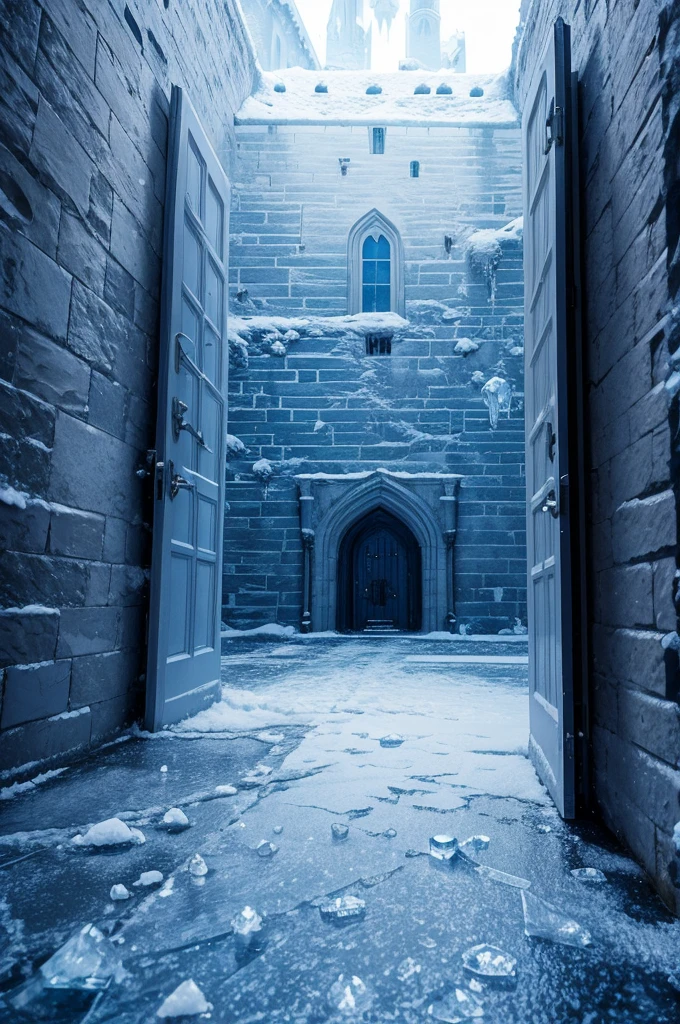 frozen wall, cold, castle, ice crystals, dark prison