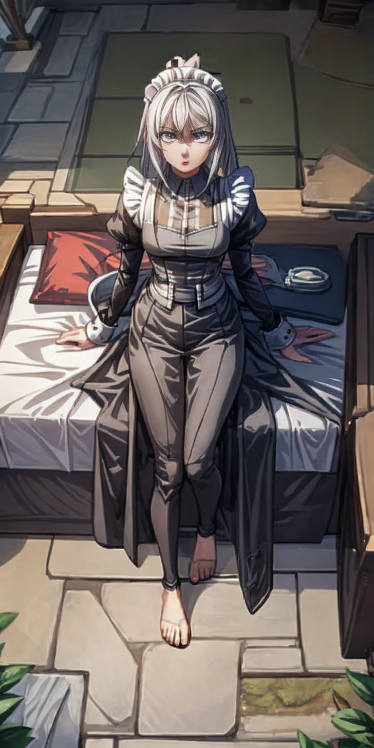 Roxanne maid slave on bed open arms(masterpiece, top quality, best quality) pixel art, Slave 1girl full body toe to head, maid dress