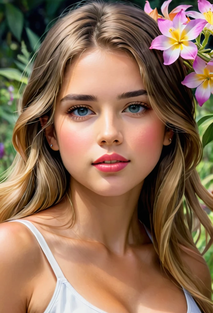 Watercolor art, Flowers, by Carne Griffithest, 1girl, (best quality, masterpiece, Representative work, official art, Professional, 8k:1.3)