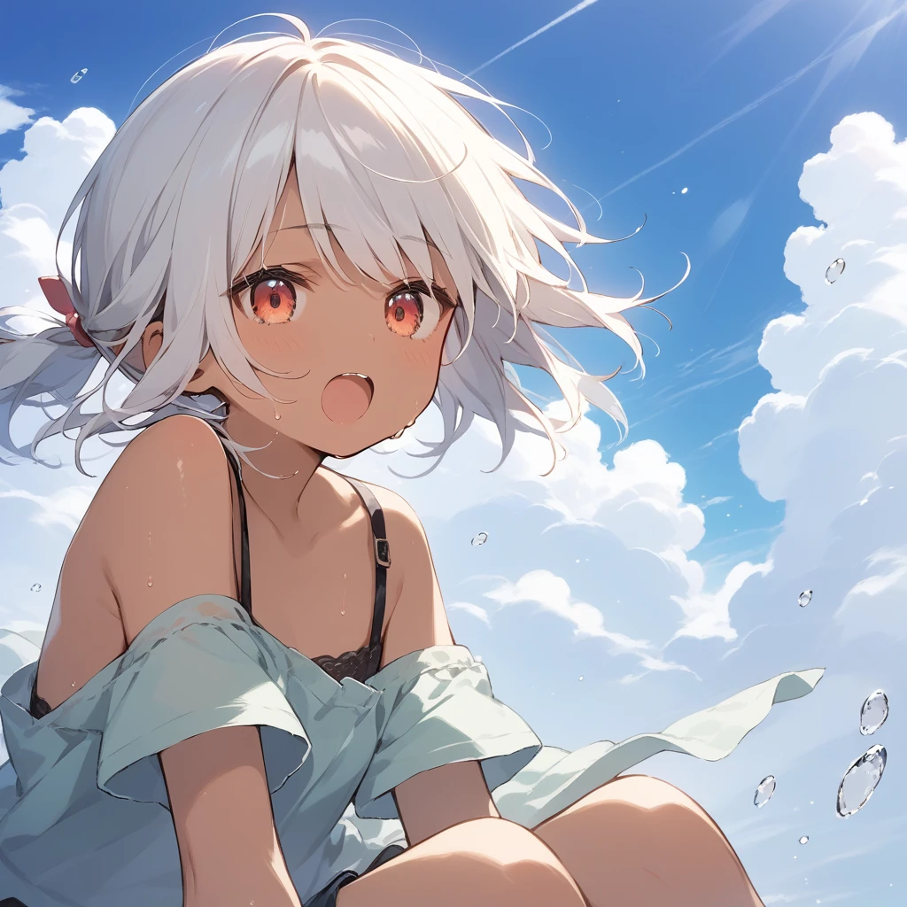 score_9, score_8_up, score_7_up, source_anime, best quality, masterpiece, official art, absurdres, highres, ultra-detailed,waifu2x,Collection: Slice of Life,break,1girl, tomboy, dark-skinned female, short hair, low ponytail, flat chest, beautiful detailed eyes, short shorts, sweat, open mouth, (yawn:0.3), sleepily, outdoors, wind,break,(clear line illustration:1.2), super detailed skin,very high resolution, very aesthetic, Best sexual lighting powered by famous artist, 8k,cute picture,beauty illustration,photoshop_(medium),,(Detailed Lighting),best anime 8k konachan wallpaper, pixiv contest winner,