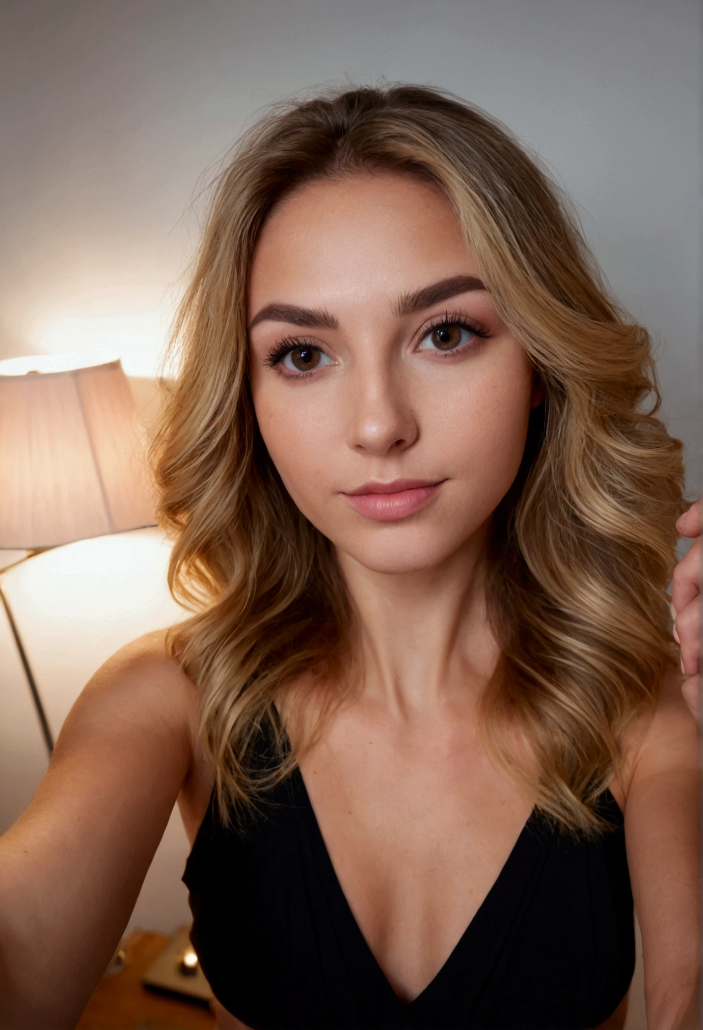 (photo de selfie, d'en haut:1.4), (portrait complet du corps:1.4), Photo portrait RAW uhd d'une blonde de 25 ans gothique avec du maquillage de gothique (Femme aux yeux marrons) dans une chambre, Petit seins naturels, assise sur son lit, (robe noir), (clivage), détaillé (textures!, cheveux!, briller, couleur!!, Imperfections:1.1), highly détaillé glossy eyes, (en regardant la caméra), éclairage spéculaire, Reflex numérique, ultra qualité, netteté, merci Sharp, DOF, grain de film, (centré), Iphone xr, clair comme de l'eau de roche, centre du cadre, visage mignon, netteté, détaillé skin pores, peau grasse, bronzer