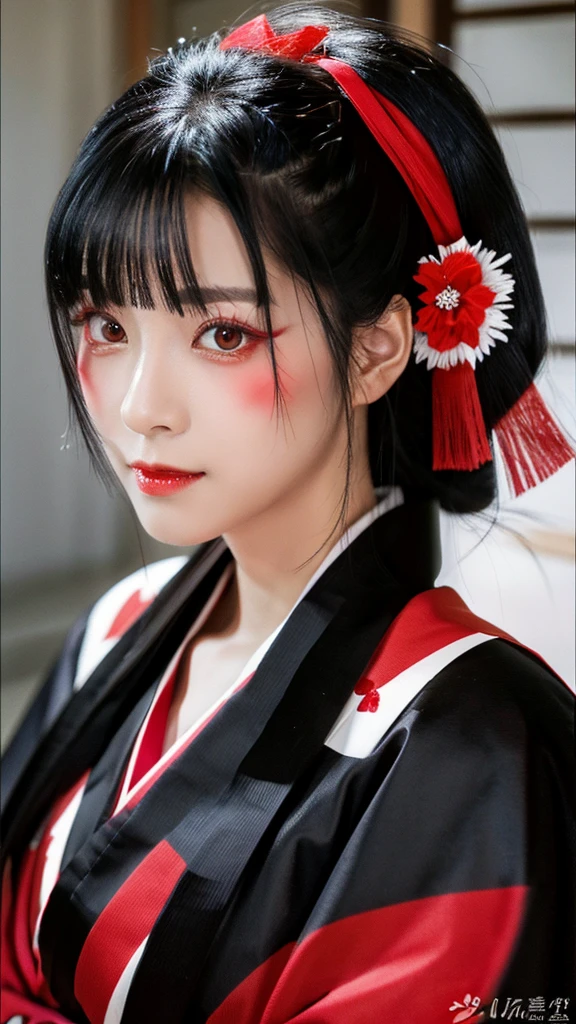 Black hair Red eyes　kimono　Black　Fang hairpin,long hair