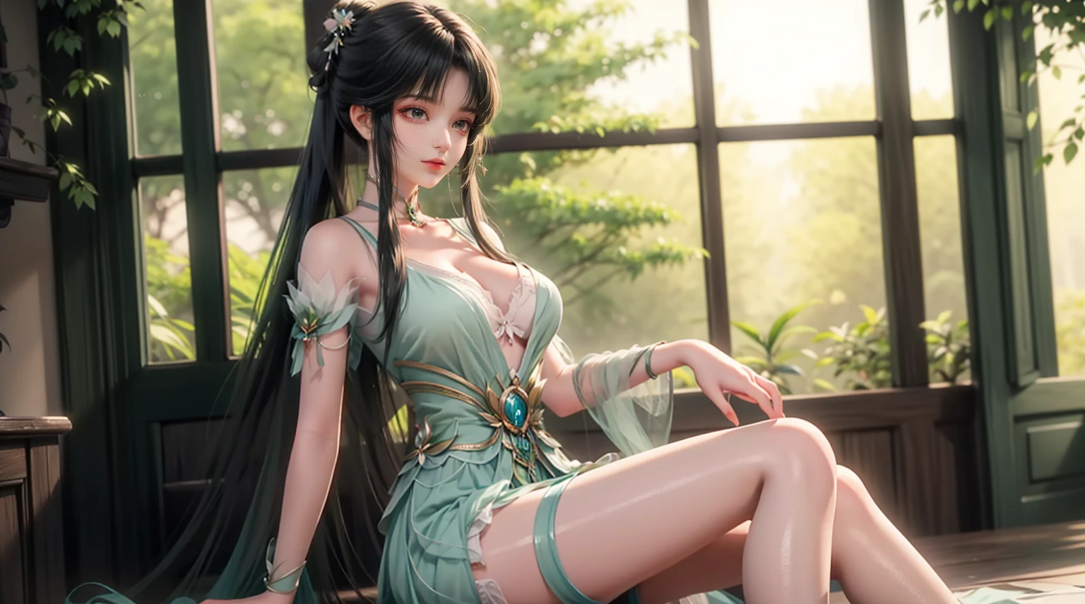 Arad woman in skirt standing next to bamboo forest, cute anime waifu in beautiful skirt, trending on cgstation, 8K high quality detailed art, anime barbie in white stockings, highly detailed beautiful fan art, extremely detailed artgerm, anime girl Squatting, flowing magic robe, beautiful seductive anime woman, WLOP and Sakimichan