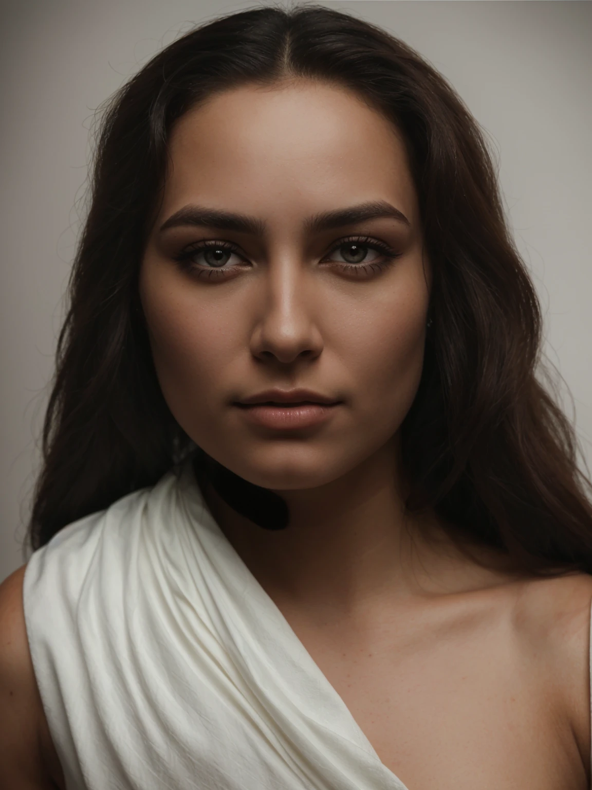 Make this photo look realiatic and detaild, arafed man with long hair and a white dress posing for a picture, 4 0 years old man, realistic restored face, portrait of female humanoid, portrait of male humanoid, humanoid portrait, goddess close-up portrait, brown skin man egyptian prince, realistically rendered face, full face portrait, full face close up portrait, detailed character portrait, realistic female portrait, very detailed potrait, realistic portrait photo, close up potrait, profile portrait, very detailed face, very realistic face, very perfected face, very detailed clothes, very realistic clothes, very perfected clothes