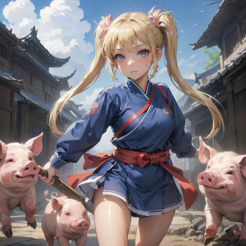 masterpiece, (textured skin), best quality, gorgeous beautiful, (a beautiful girl,pig ears,pig tail),detailed clothes,large breasts,narrow waist,, (beautiful face), cinematic lighting, (fantasy anime art ),